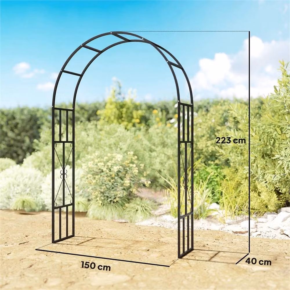 Nordara Black Steel Garden Arch Metal Plant Trellis, H 220 cm x W 60 cm x D 60 cm – 2