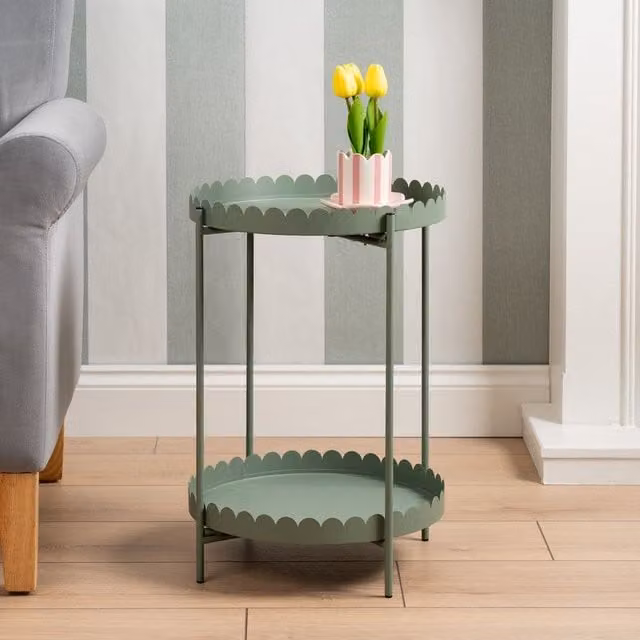 Scottish Everlastings Ltd Green Round Scalloped Metal Serving Tier Table