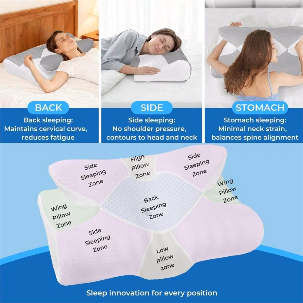 Kelvenix CoolRest Grey Memory Foam Height Adjustable Cervical Wedge Pillow – 2