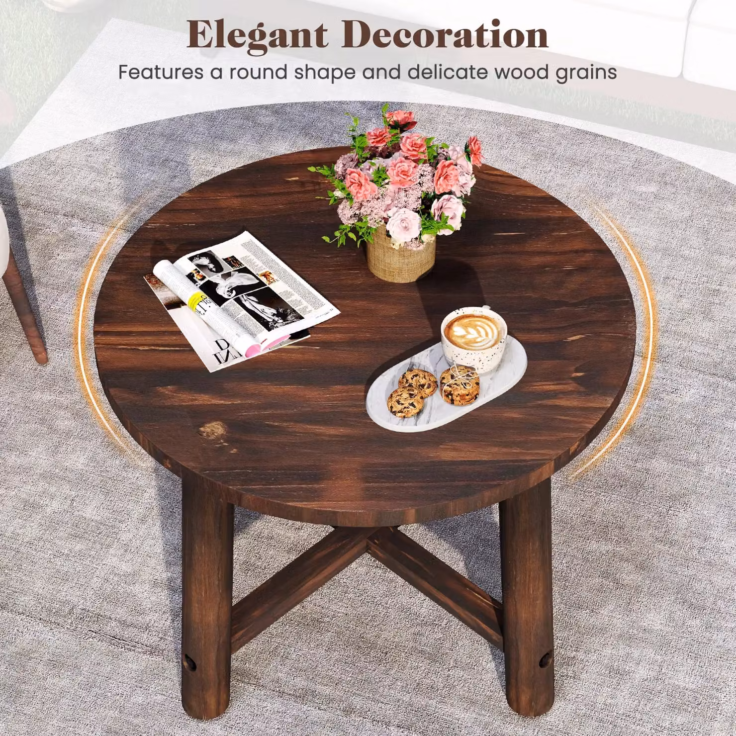 Costway Round Outdoor Side Table with Solid Wood Structure in Brown – 9