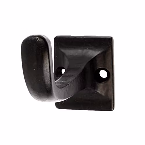Hammer and Tongs Matt Black Powder-Coated Iron Square Back Curved Hook, W: 3.0 cm, H: 4.5 cm