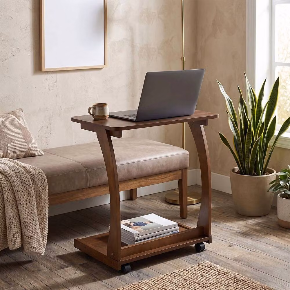 KORVIXA Movable 2-Tier Sofa Side Laptop Table and Computer Desk in Brown – 3