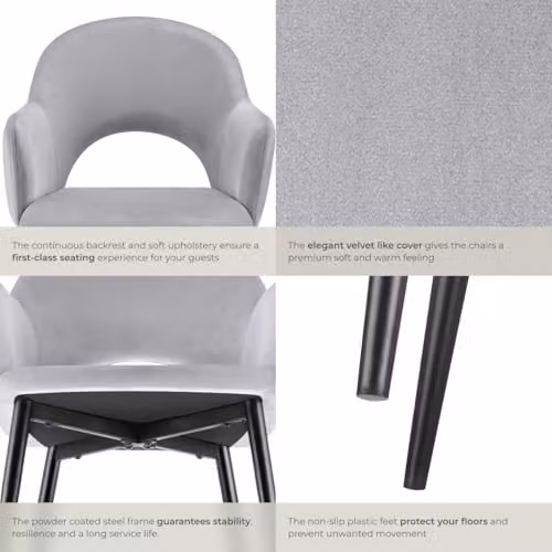 tectake Set of 4 Sasha Dining Chairs in Grey Velvet Fabric with Metal Legs, W/D/H: 57 x 61.5 x 87.5 cm – 5