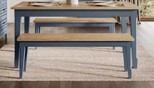 Baumhaus Signature Blue Dining Bench in White and Blue Lacquered Oak, W/D/H: 150 x 35 x 45 cm