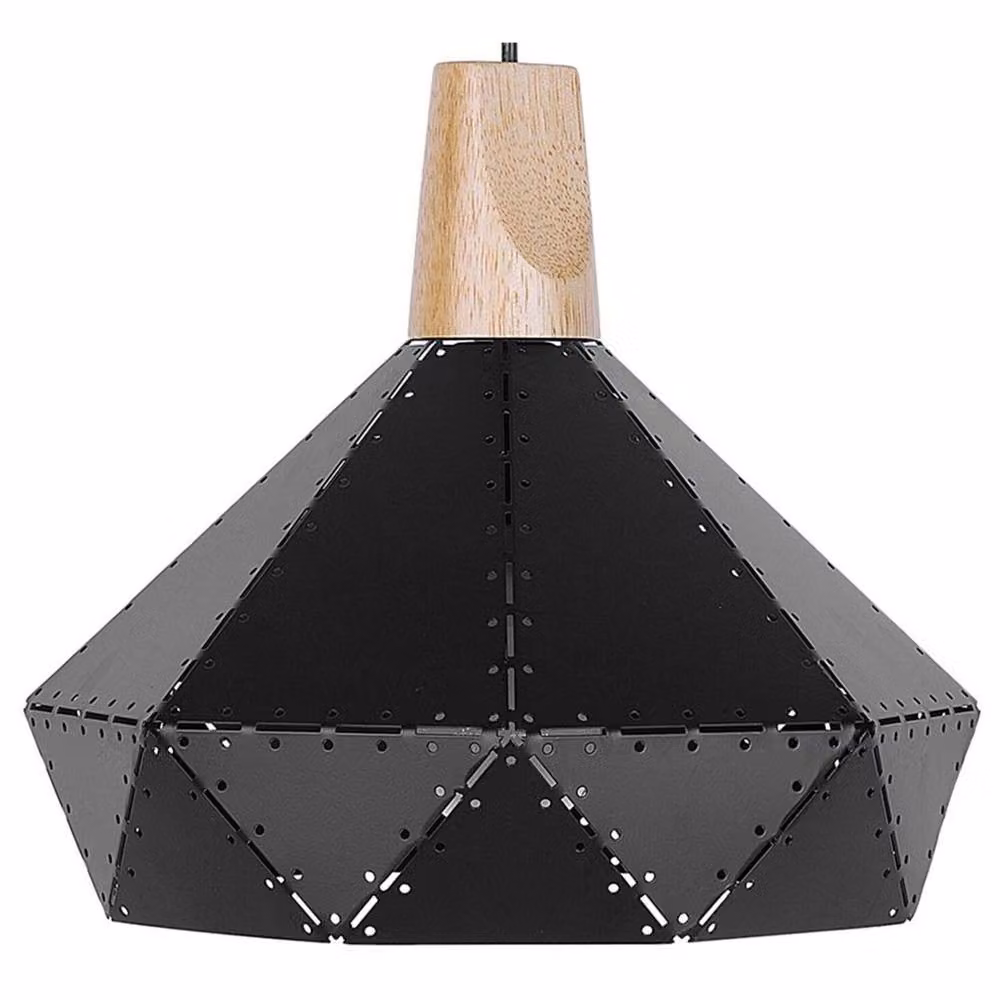 Wyld and Coco Suspended LED Pendant Lamp in Black Metal and Wood – 2