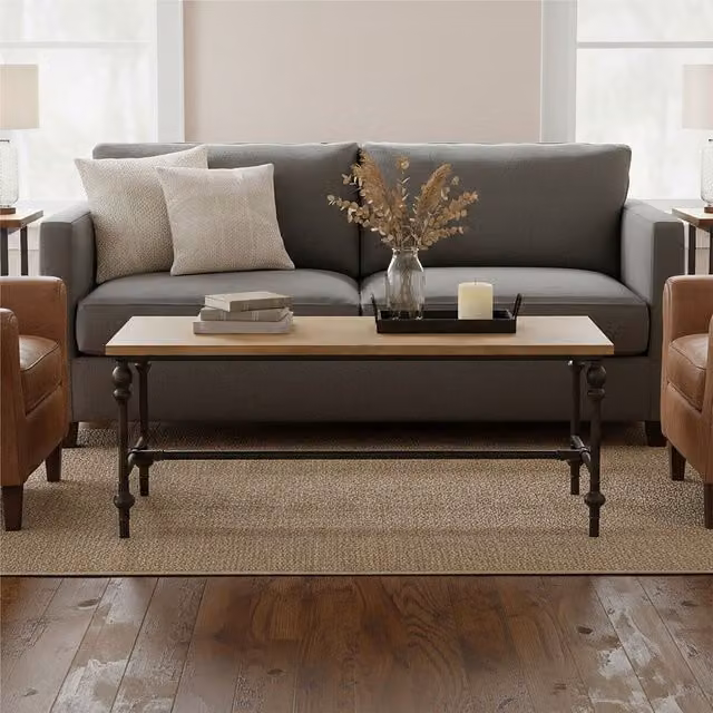 Orsina Industrial Style Rectangular Coffee Table with Natural Wood Top and Black Metal Frame – 2