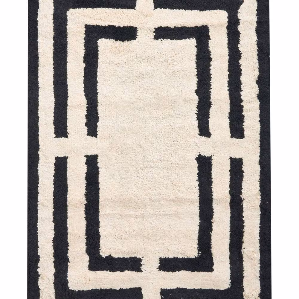 Wyld and Coco Cotton Bath Mat in Beige and Black Geometric Design, W: 60 cm x L: 90 cm – 2
