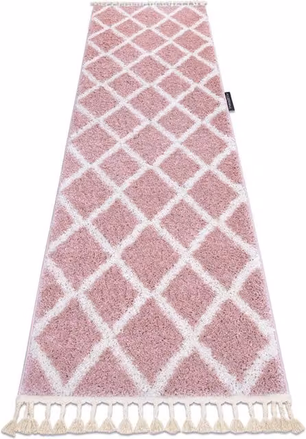RugsX Berber Runner in Pink and Grey, Geometric Boho Design, W: 60 cm, L: 300 cm
