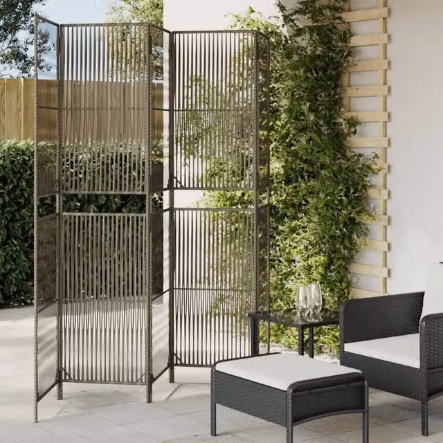Berkfield Home 5 Panel Grey Poly Rattan and Steel Room Divider – 1