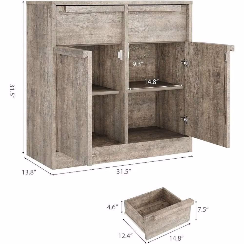 VOGREX Chase 2 Door Sideboard with Wooden Handles in Brown – 2
