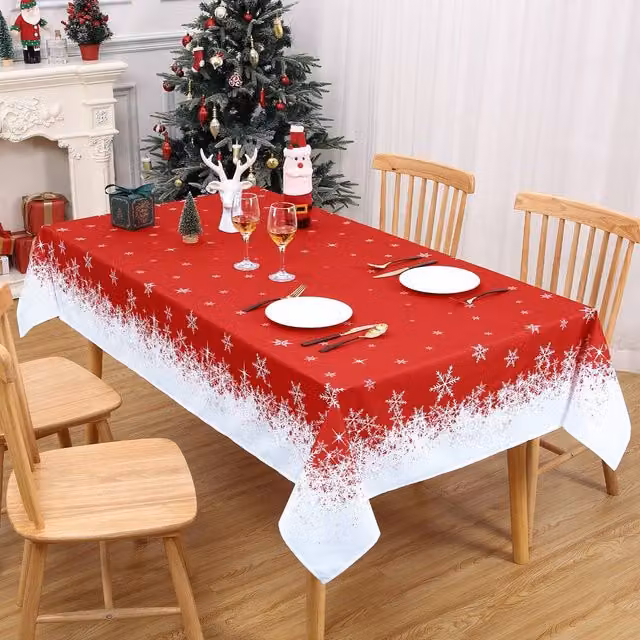 London Boutique 2-Piece Snowflake Christmas Tablecloth Set in Red and White, W: 137.16 cm, D: 274.32 cm