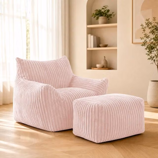 STILVORA Pink Corduroy Armchair with Armrests and High Back