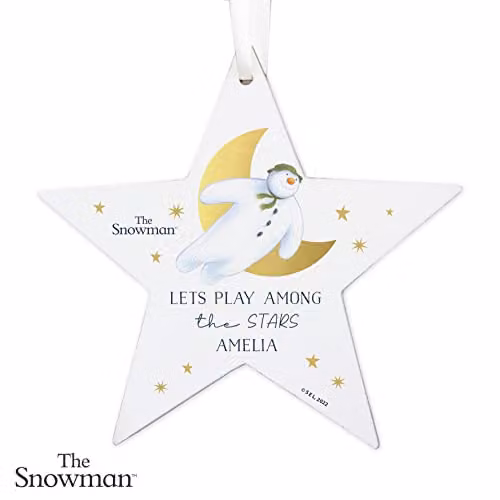 Personalised Memento Company The Snowman Gold Moon Wooden Star Christmas Tree Ornament in Brown – 2