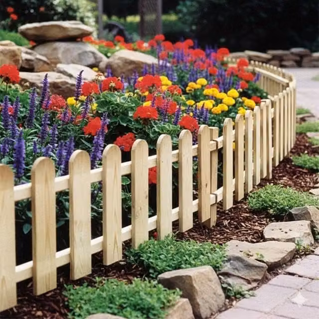 Primrose Mini Wooden Picket Fence in Beige, Height: 22 cm – 1