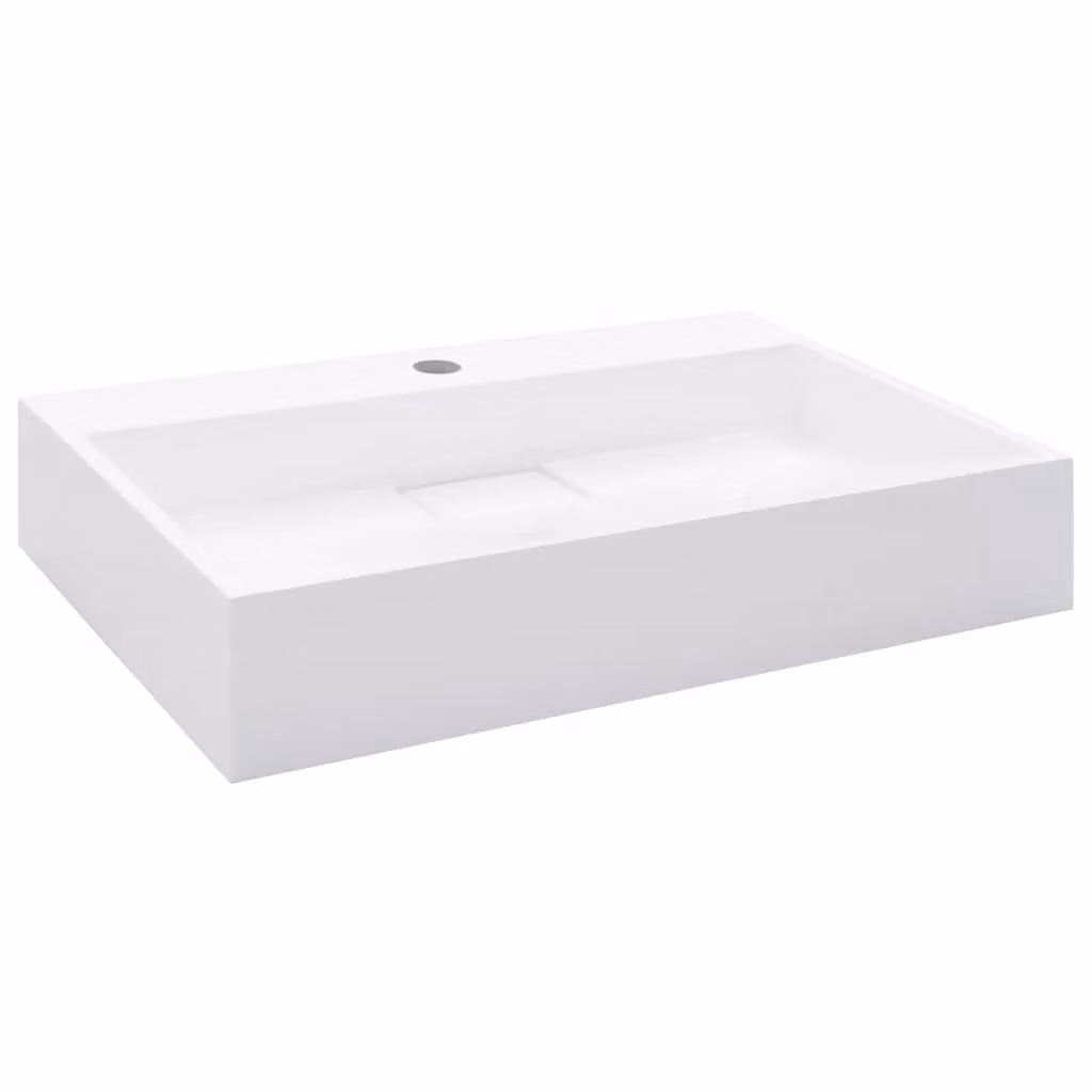 Berkfield Home White Mineral Cast Rectangular Wall Hung Wash Basin W: 60 cm, D: 38 cm, H: 11 cm – 2