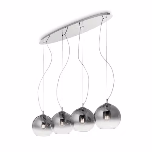 Netlighting Discovery Fade Large Globe Pendant Light in Grey and Chrome with Transparent Glass Sphere – 1