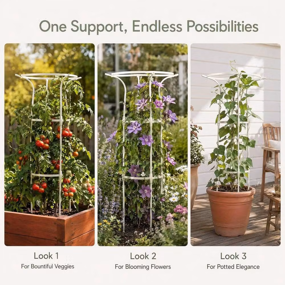 Kelvenix White Metal Umbrella Garden Plant Support, W/D/H: 50 x 50 x 110 cm – 4