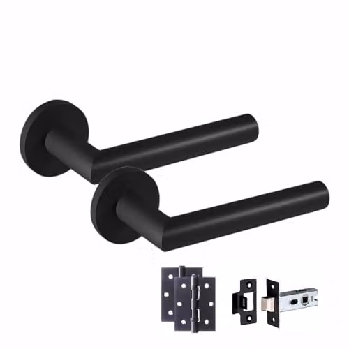 Golden Grace Mitred Door Handles Latch and Hinge Pack in Matt Black Finish