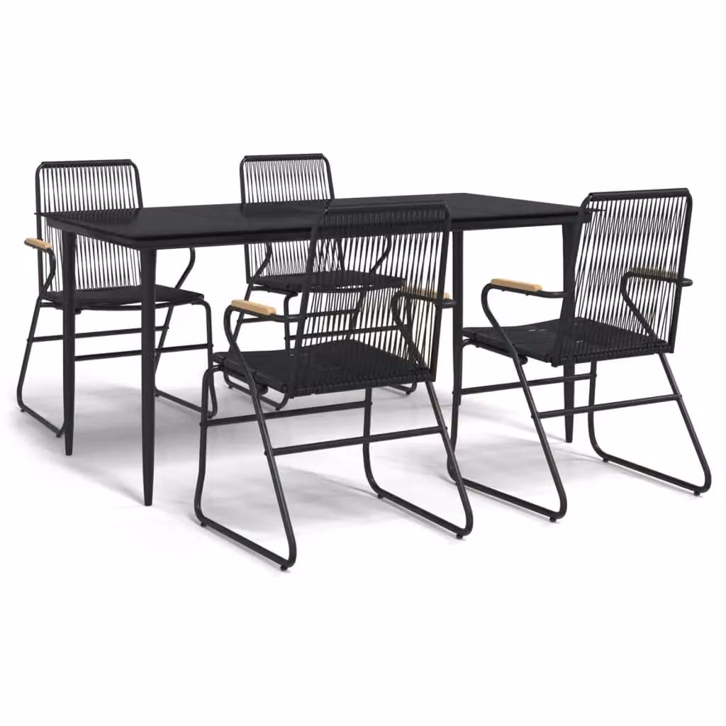 Berkfield Home 5 Piece Modern Garden Dining Set in Black PVC Rattan with Metal and Glass – 2