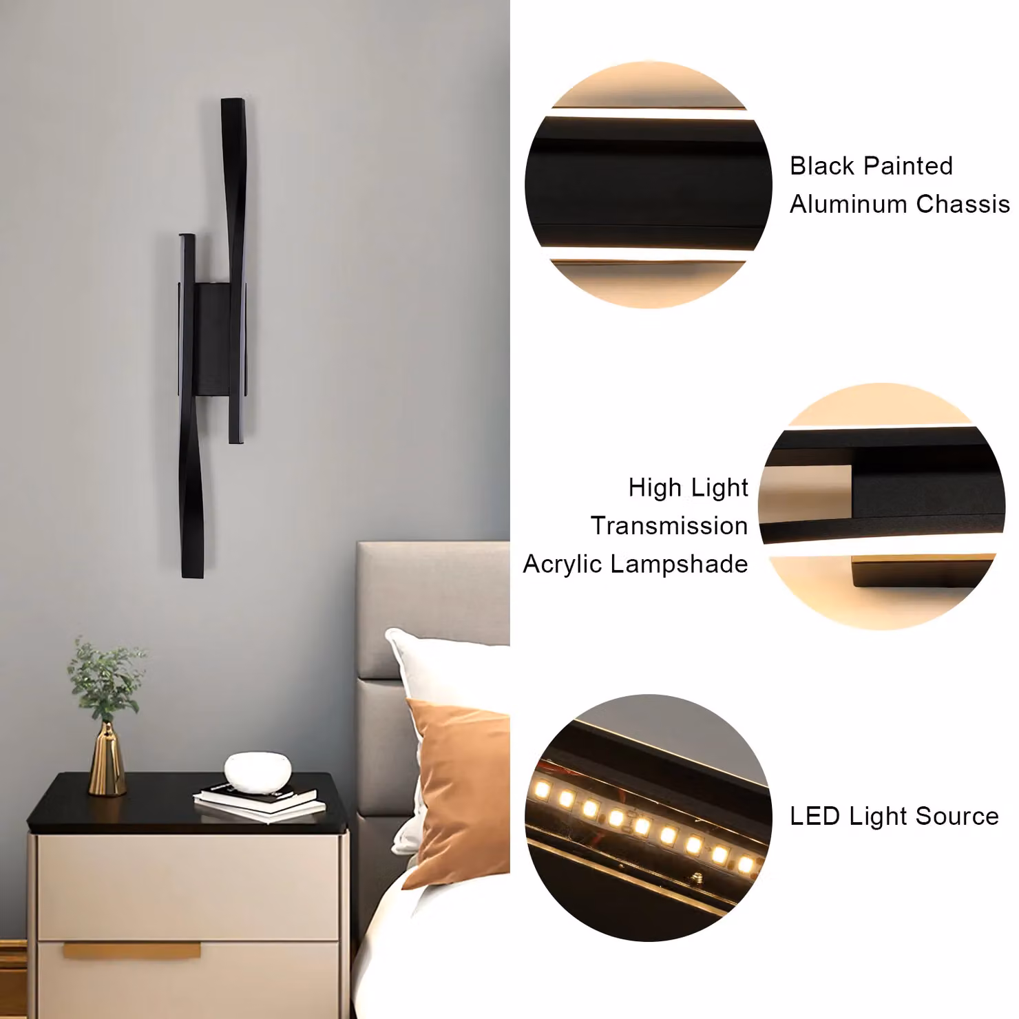 COMELY Black Aluminium LED Indoor Wall Light with Warm White 3000K Up and Down Lighting – 4