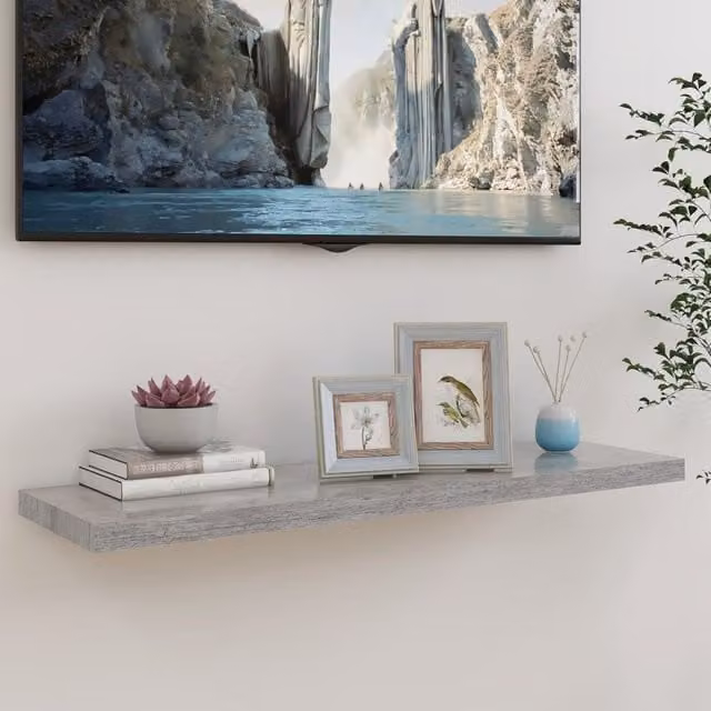 Berkfield Home Floating Wall Shelf in Concrete Grey, W/D/H: 90 x 23.5 x 3.8 cm – 1