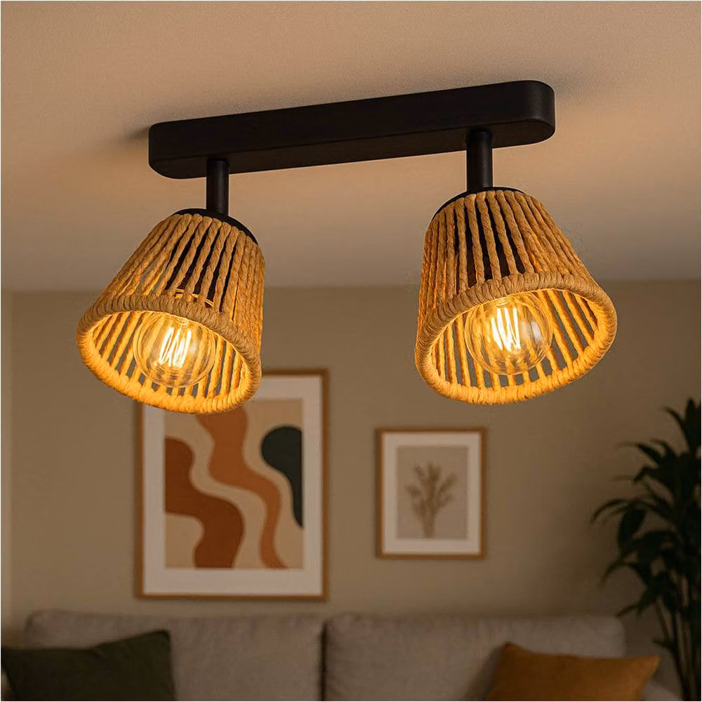 Loops 2 Pack Black Rattan LED Ceiling Light Fixture for Modern Home Interiors – 3
