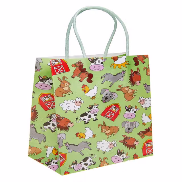 LG-Imports Pack of 12 White and Multicolour Farm Animals Paper Gift Bags for Children