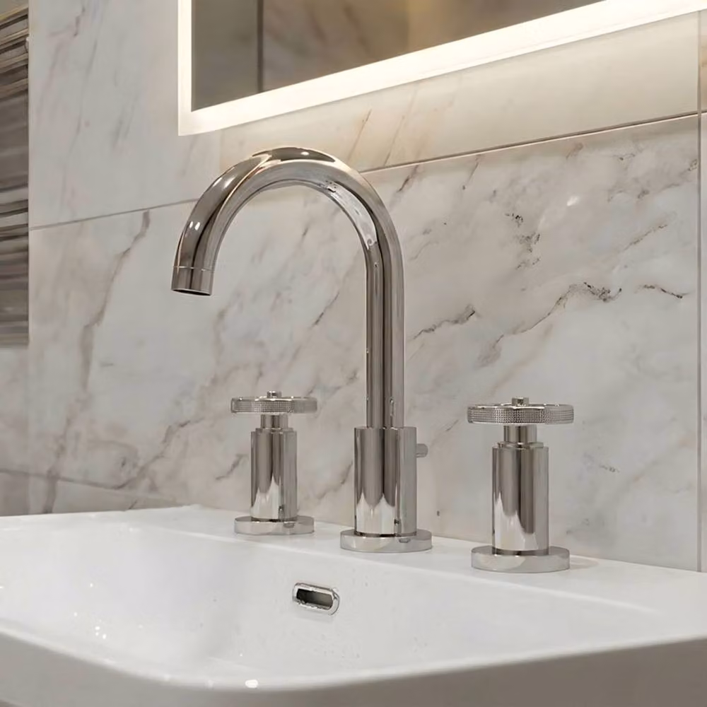 Balterley Tyrley Traditional 3 Tap Hole Basin Mixer Tap with Pop Up Waste in Silver Chrome – 2