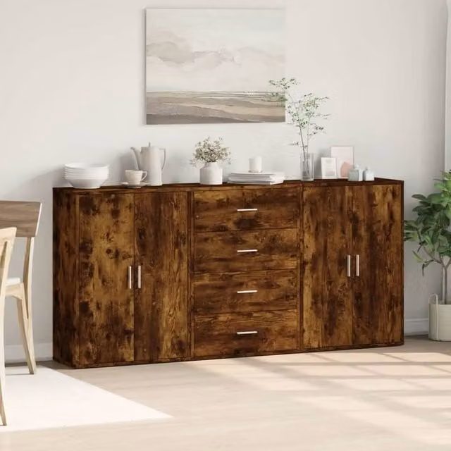 Berkfield Home 3-Piece Smoked Oak Sideboard Set in Brown, W/D/H: 60 x 31 x 84 cm