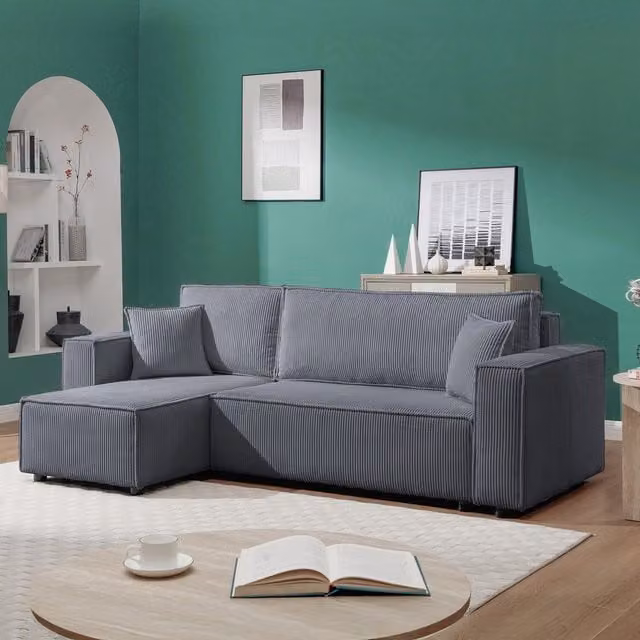 Artemis Home Hanna Reversible L-Shape Corner Sofa Bed in Grey Fabric