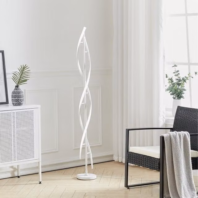 Livingandhome Spiral LED Arc Floor Lamp in Grey and White