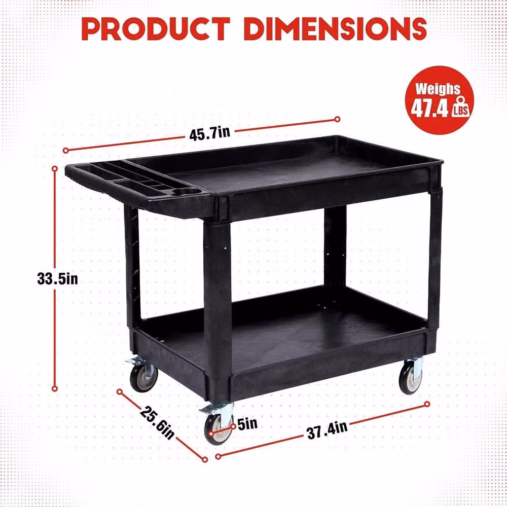 VOGREX 2 Tier Rolling Mechanic Workshop Storage Tool Trolley in Black – 2