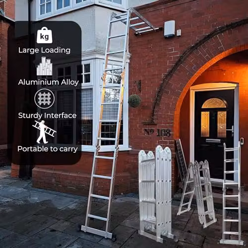 Samuel Alexander 3.46m Lightweight Aluminium Multi-Purpose Folding Work Platform Ladder in Silver – 4