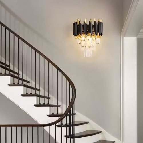 Harper Living Modern Crystal Wall Light in Black and Gold Finish with 3 Tiers and 2 x E14 Sockets – 3