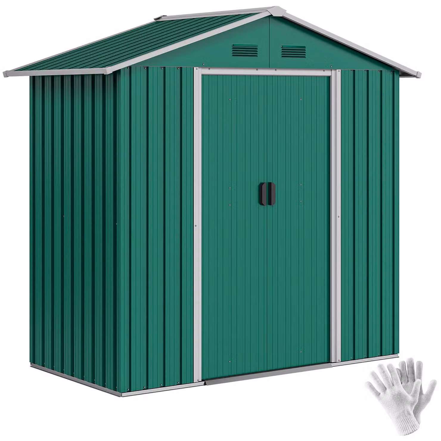 OUTSUNNY Large Green Galvanised Steel Garden Storage Shed with Sliding Doors and Side Vent – 2