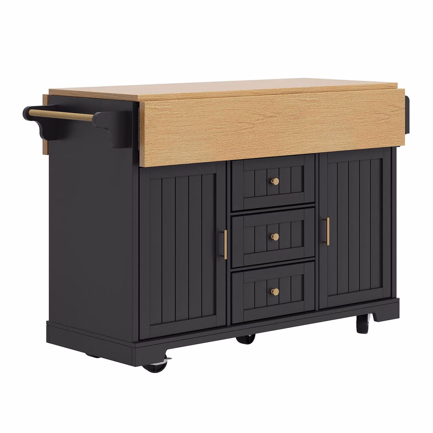 Aosom UK Extendable Kitchen Island Trolley Cabinet with 3 Drawers and Adjustable Shelves, Black, W: 40-80 cm, D: 120 cm, H: 95 cm – 2