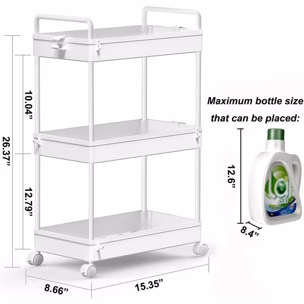 Nordara 3-Tier Utility Cart with Locking Wheels in White – 2