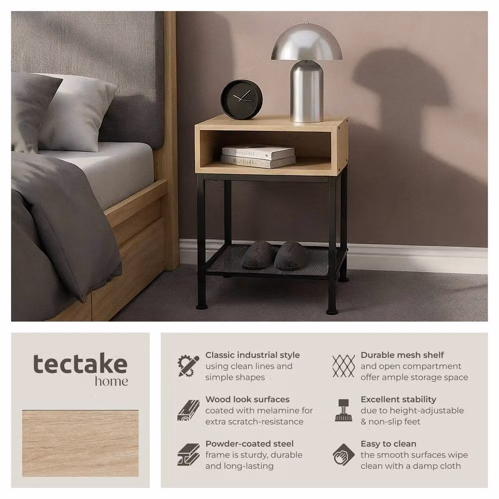 tectake Harlow Bedside Table in Light Oak – 2