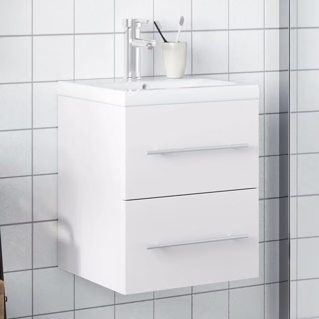 Berkfield Home Modern White Matt Bathroom Sink Cabinet with Built-in Basin