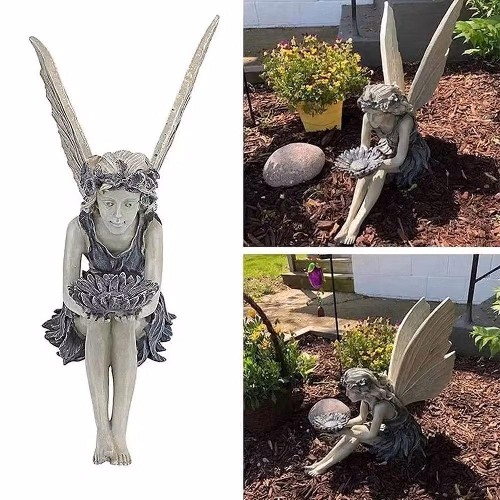 NESTLUNE Grey Angel Resin Statue Figurine Sculpture, H 100 cm x W 15 cm x D 15 cm – 4