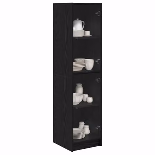 vidaXL Modern Black Oak Highboard with Glass Doors and Internal Shelves, W/D/H: 35 x 37 x 142 cm – 1