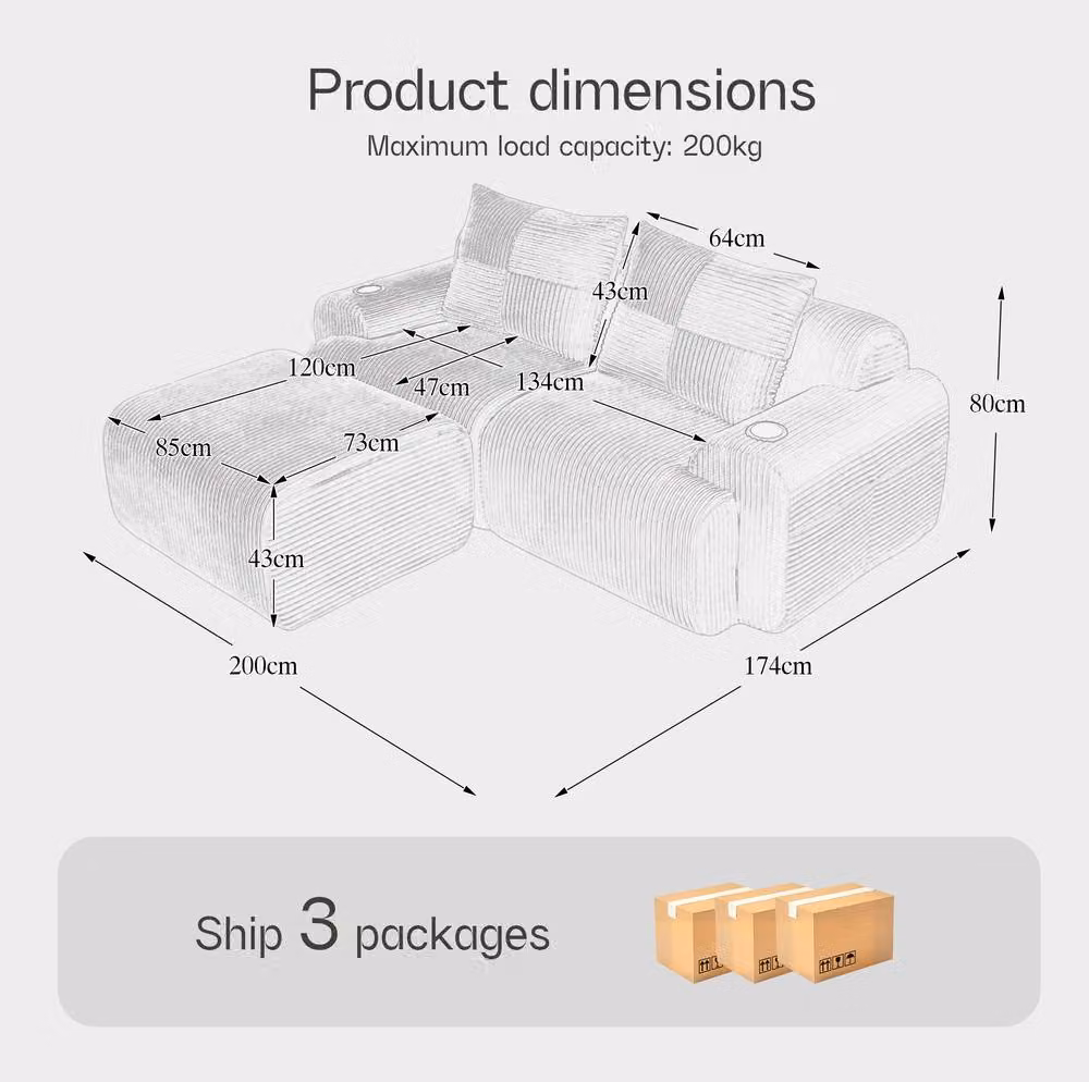 STILVORA 2-Seater Modular Upholstered Sofa with Cup Holder in Grey – 2