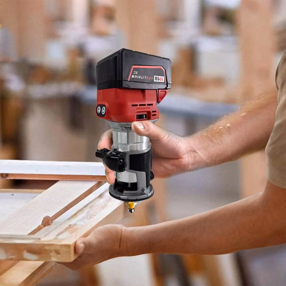 FLAVORA 6-Speed 18V Cordless Benchtop Woodworking Router in Red – 3