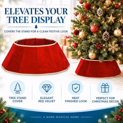 Shatchi Velvet Christmas Tree Skirt in Red and Gold, Diameter: 68 cm – 3