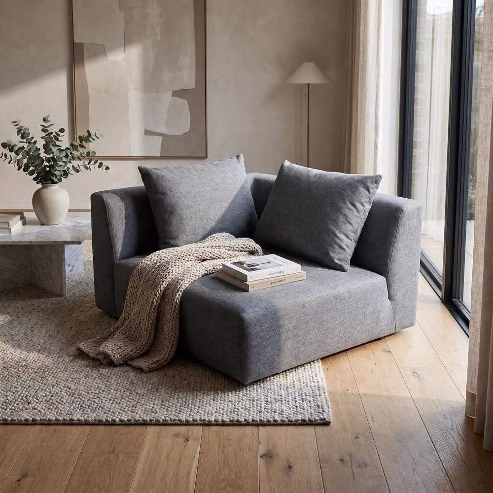 Abakus Direct Tokyo Right Corner Seat in Charcoal Grey Brushed Tweed Fabric with Deep Seat – 2