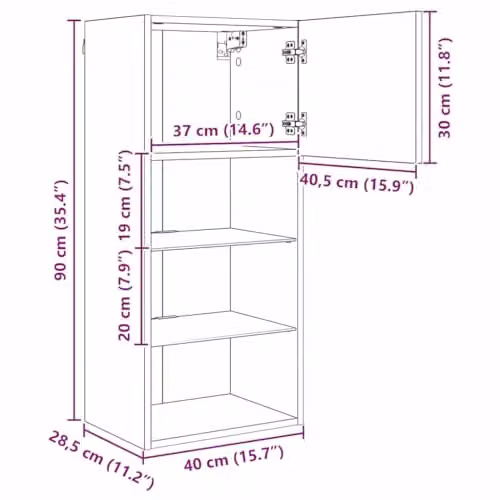 vidaXL Wall-mounted Modern TV Cabinet in Brown with Glass Doors and Integrated Lighting, W/D/H: 40.5 x 30 x 90 cm – 3