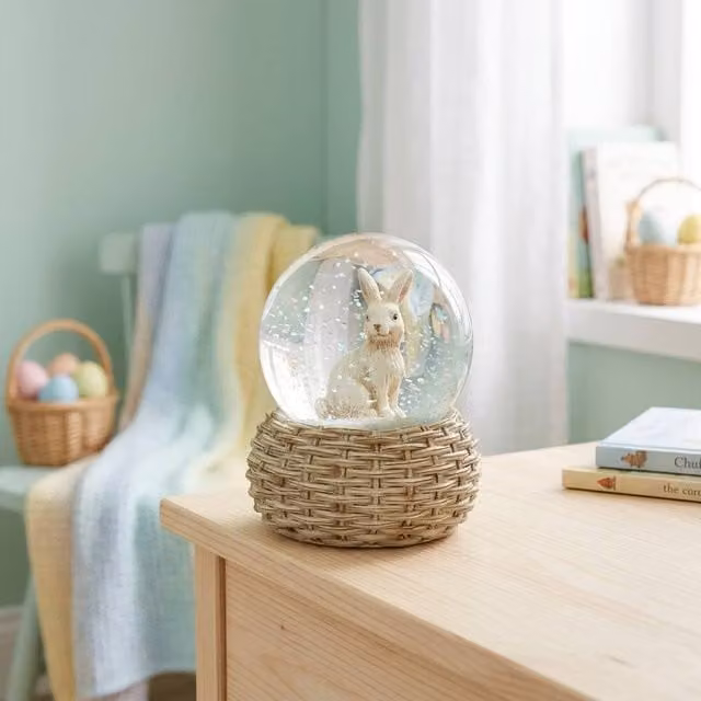 Garden Greatness Springtime Whimsical Bunny Waterball Display Ornament in White, Pink and Multicolour
