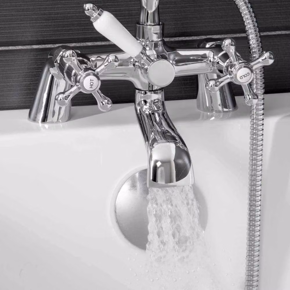 Hinsinc Victorian Two Handle Shower and Bath Mixer Tap Set in Chrome Silver – 3