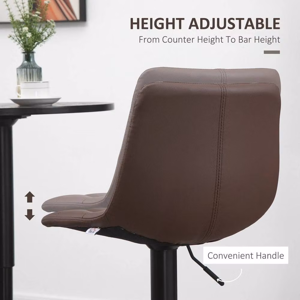 VOGREX Set of 2 Brown Synthetic Leather Adjustable Swivel Bar Stools with Metal Footrest – 4
