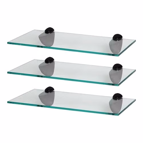 Harbour Housewares Set of 3 Floating Glass Bathroom Shelves in Black and Transparent, W/D/H: 40 x 13 x 13 cm